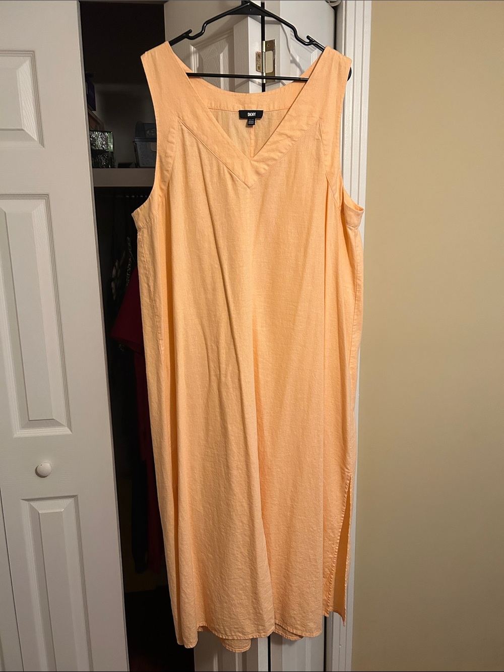 DKNY Peach Sundress V-Neck Sleeveless Dress